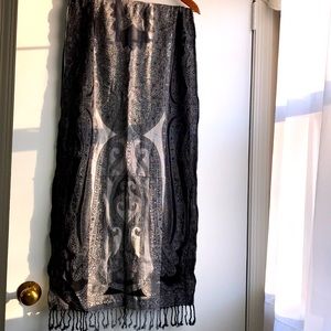 Pashmina Black White Gray Large with Fringe